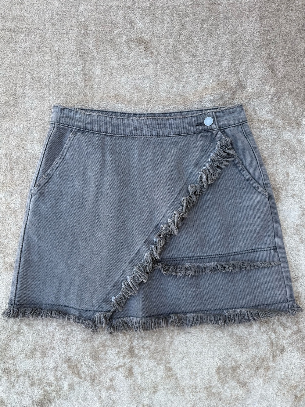 Mustard Seed Frayed Trim Gray Denim Mini Skirt